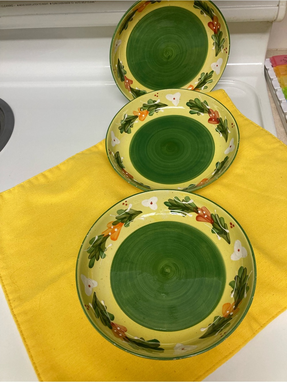 Hand-Painted Ceramic Serving Bowls in Green and Yellow - Set of 3 - Picture 6 of 6